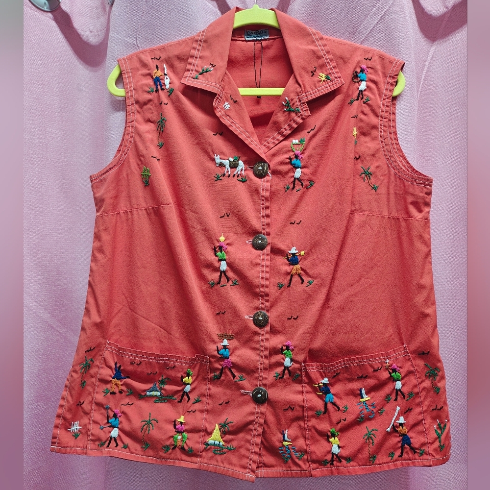 Handmade by Carlos Vintage Embroidered Top Sz M/L (?)